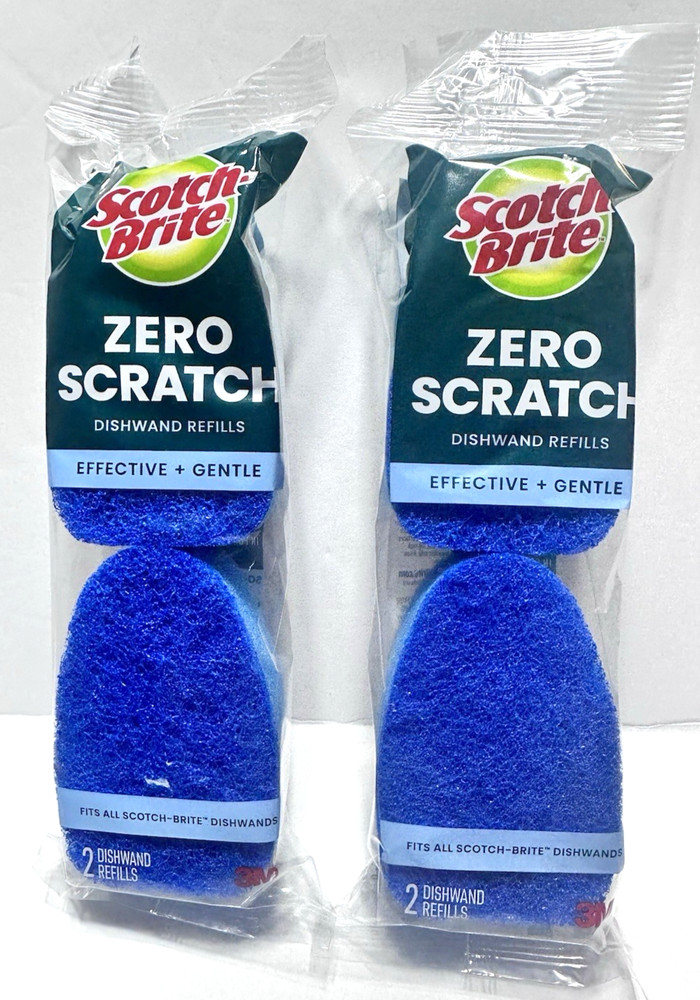 3 M Scotch-Brite Dishwand Refills Zero Scratch Blue – 2 Pack = 4 Total