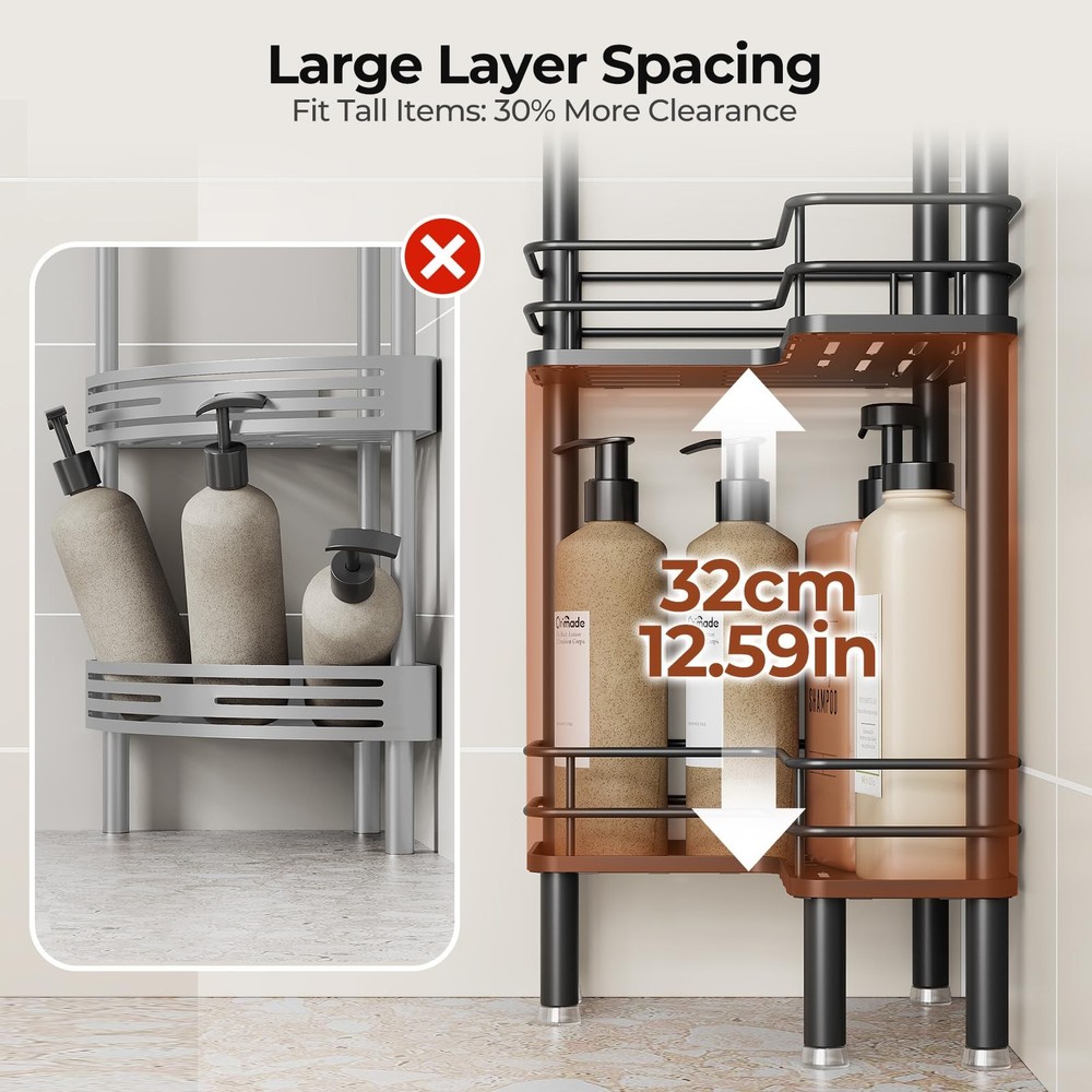 Orimade Rustproof 2 Tier Floor Standing Corner Shower Caddy Organizer with Tooth