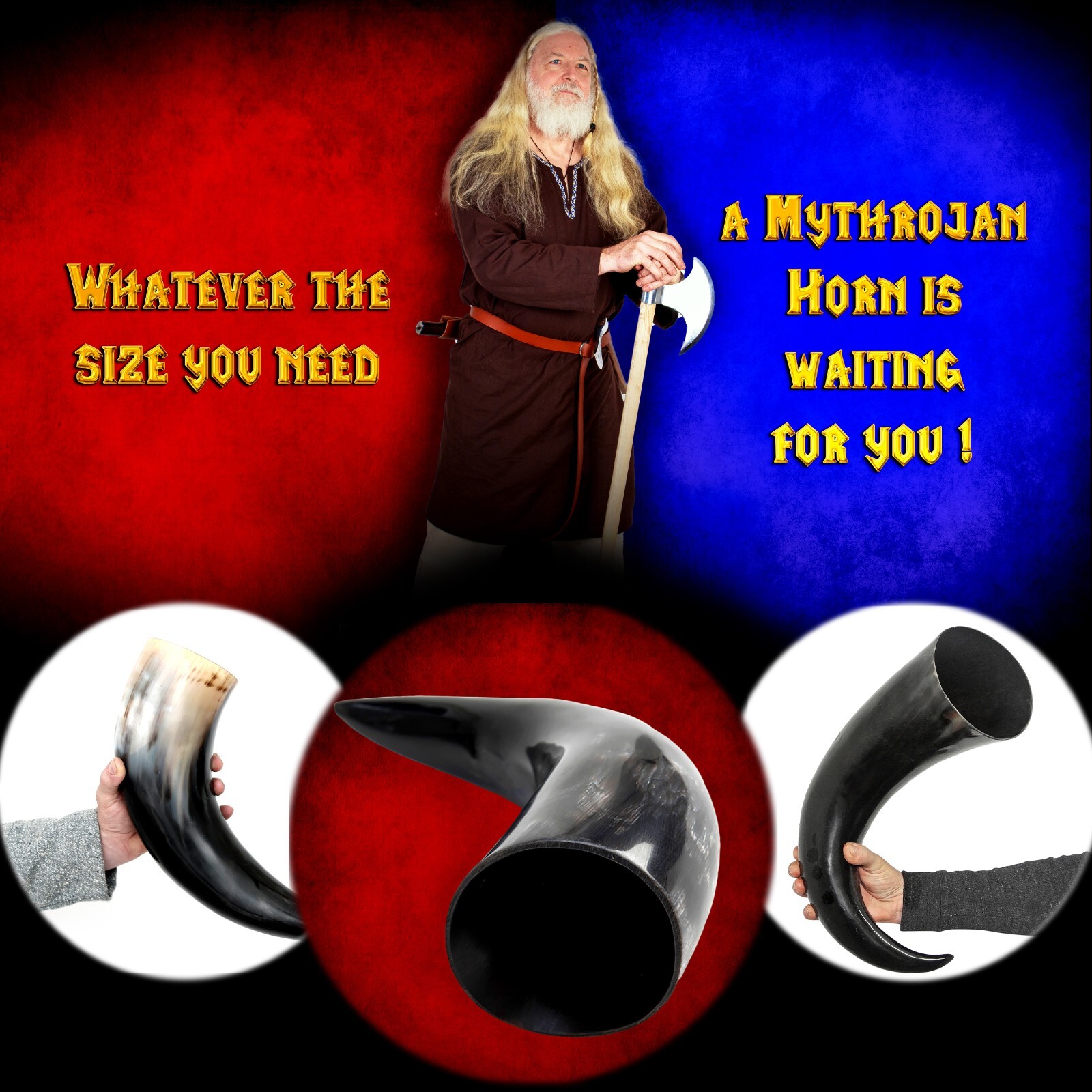 Viking Drinking Horn Mug with 4 Litre Capacity and Free Canvas Bag Medieval Ale