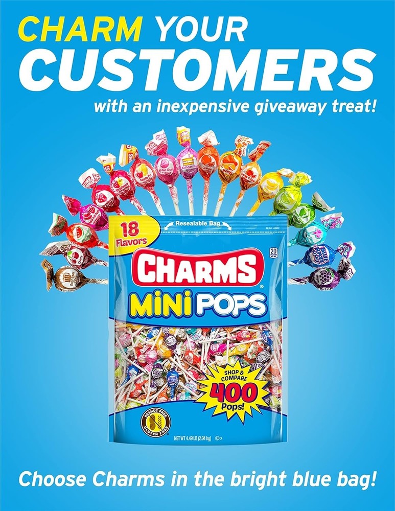 Charms Mini Pops - 400 Individually Wrapped Candy Lollipops