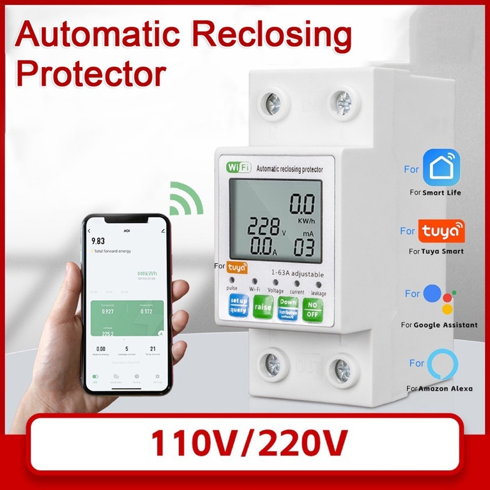 For Tuya Smart Reset Protector Switch Current Breaker Meter AC80-300V