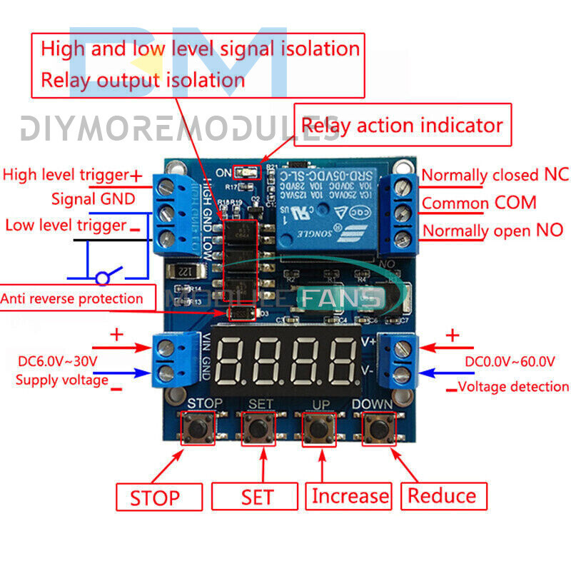 6-30V 1-Channel Relay Module Durable Trigger Delay Cycle Timer Circuit Switch
