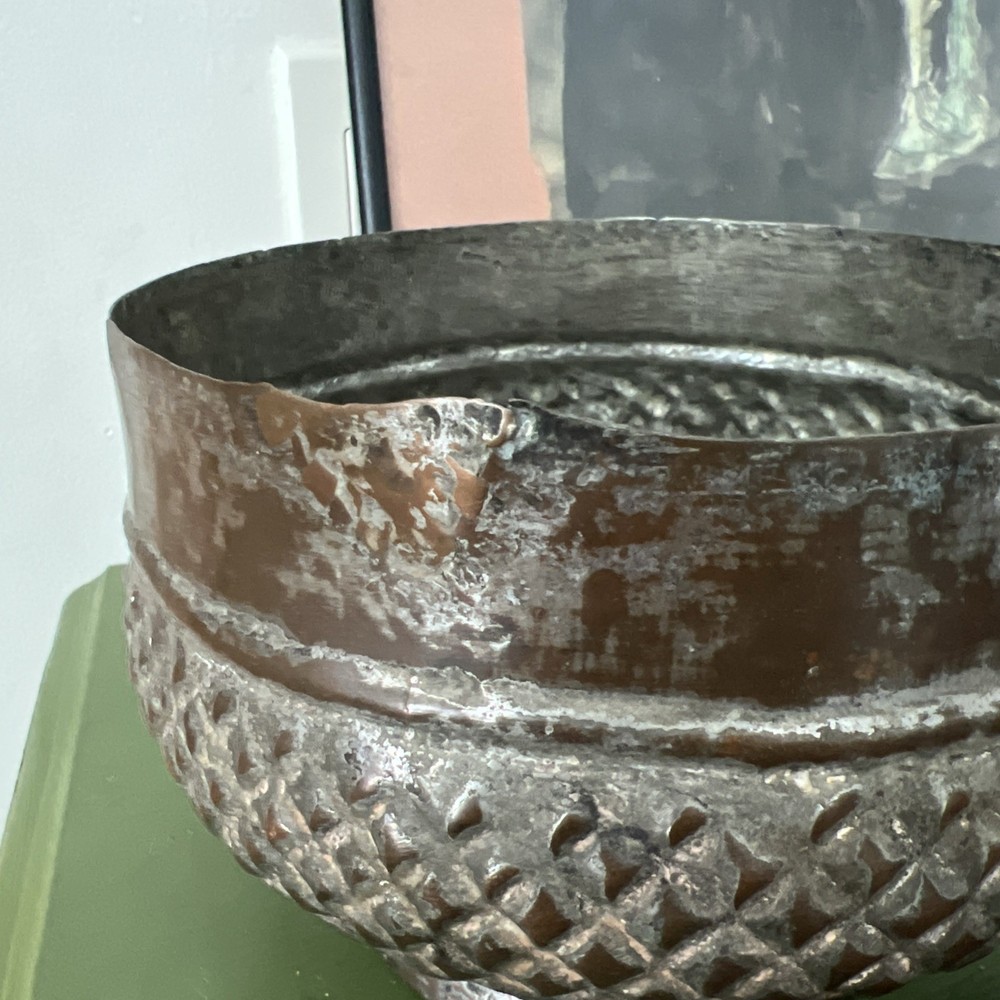 Vintage Hand Hammered Copper Plated Lidded Storage Container