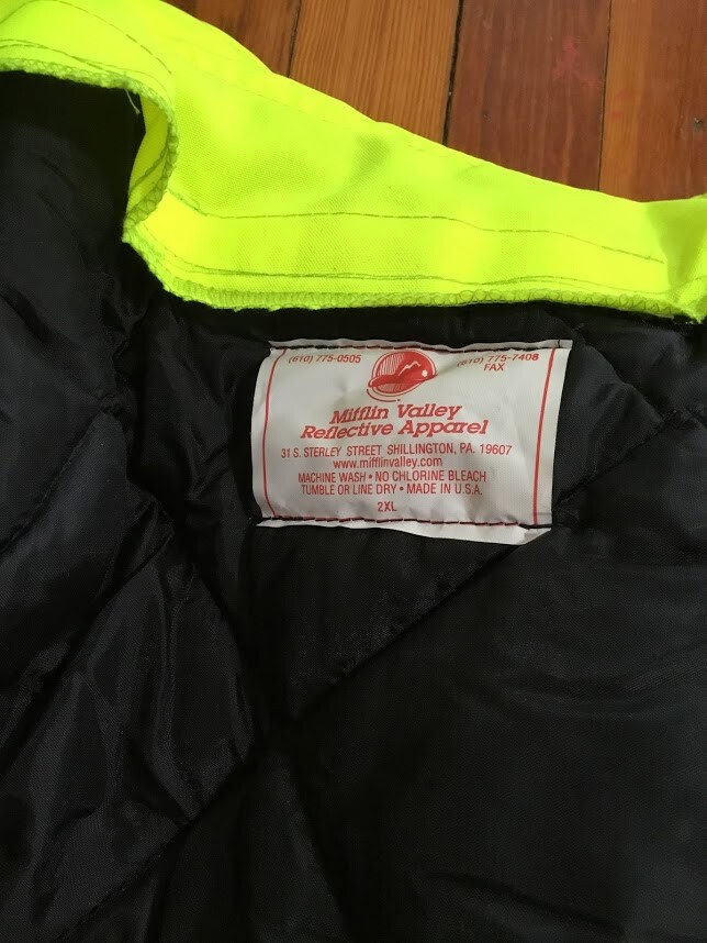 Mifflin Valley Reflective Apparel Jacket Zip Up w/ Lining Size 2XL