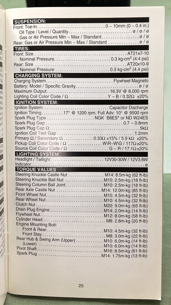 Gen. Yamaha LIT-17571-SD-99 ATV Technical Service Data '97-'99