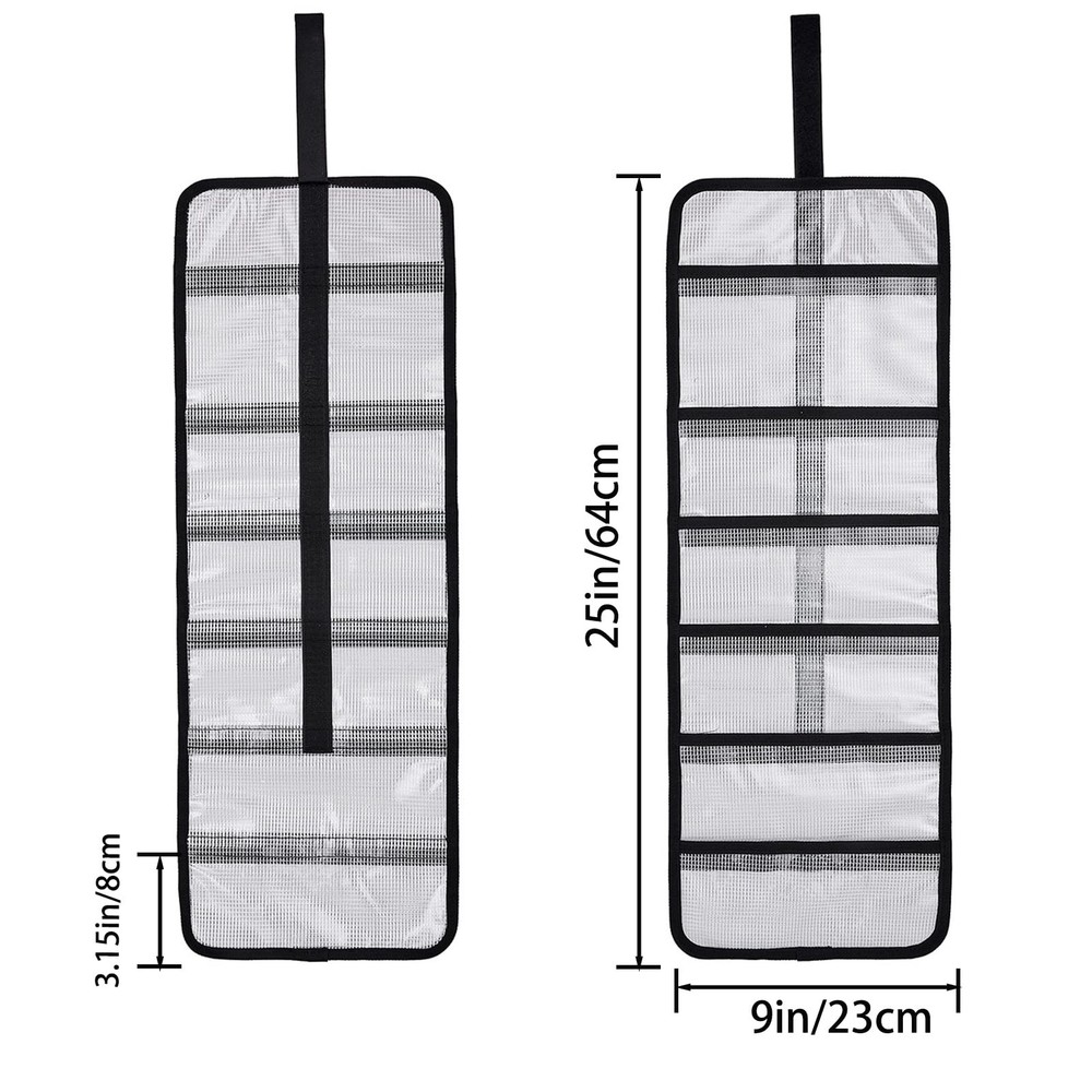 Small Roll Up Storage Bag 6 Pockets Tool Kit Organizer Pouch Clear 2 Pack