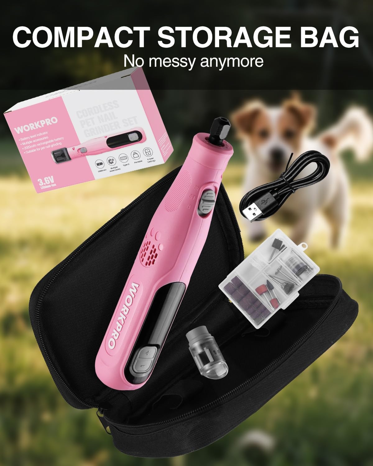 WORKPRO 6-Speed Dog Nail Grinder 70 Accessories Rotary Tool with Storage Bag New