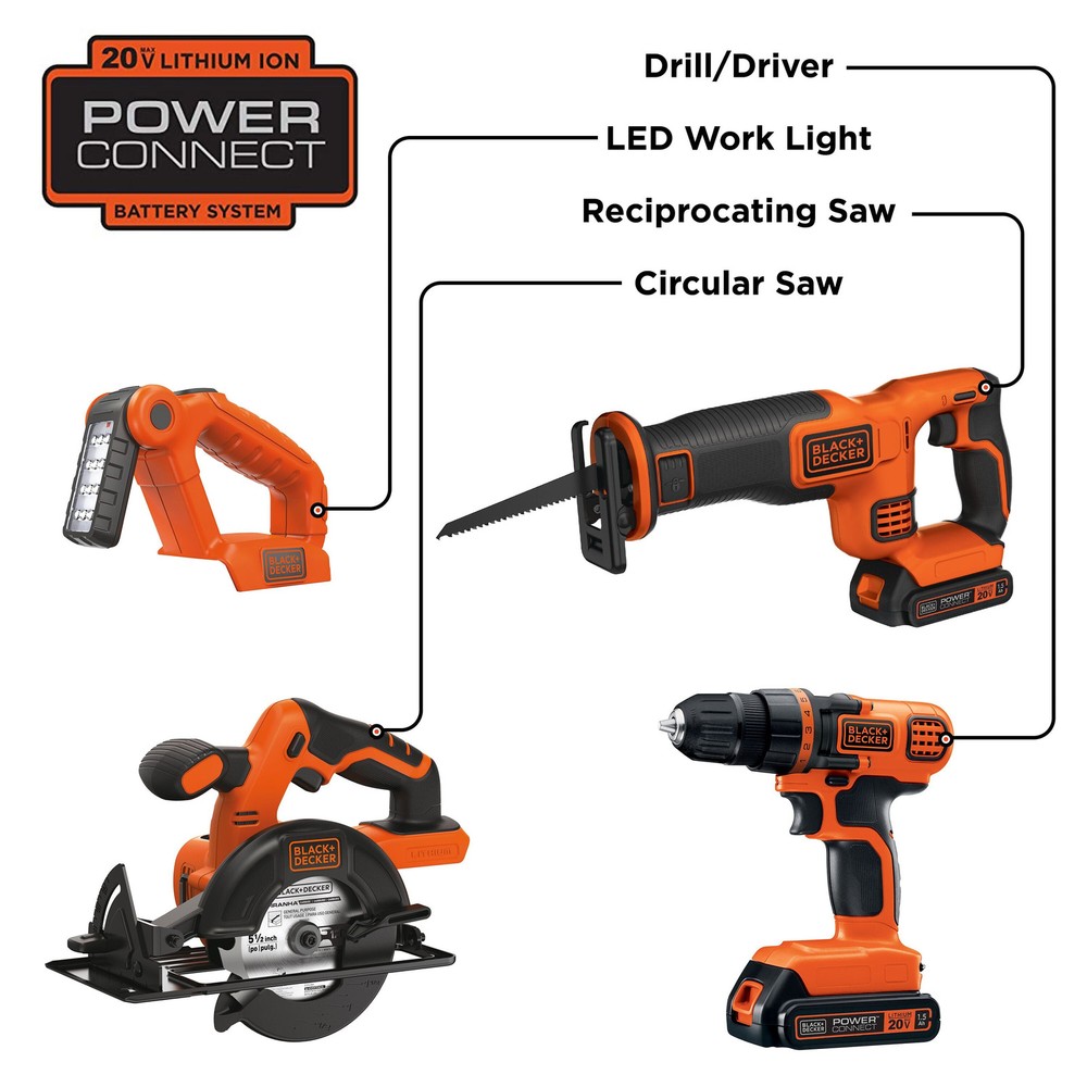 BLACK+DECKER 20V MAX* Power Tool Combo Kit, 4-Tool -BD4KITCDCRL