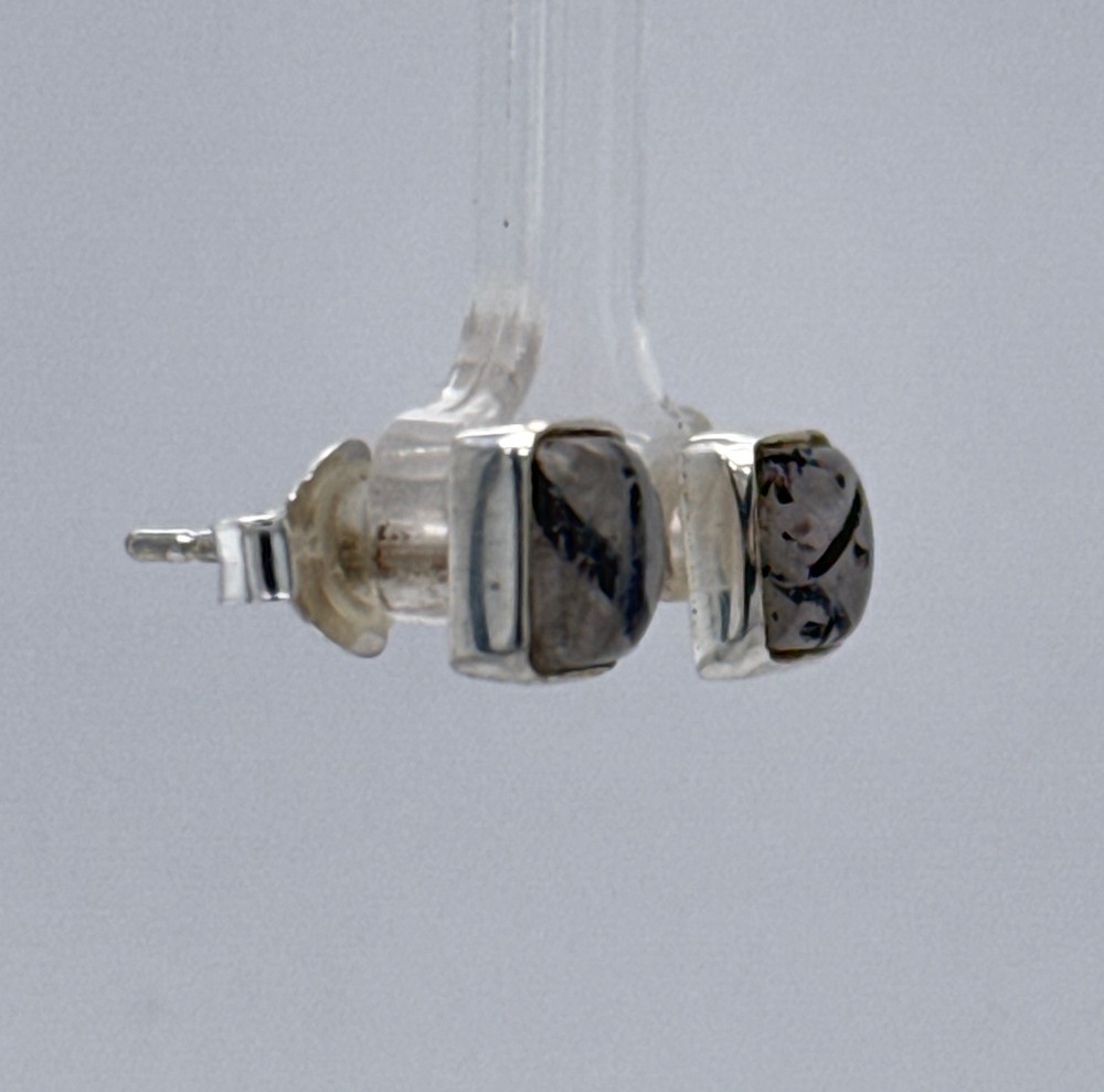 Square RUTILATED QUARTZ Post Rectangle Earrings 925 STERLING SILVER Gemstone 10e