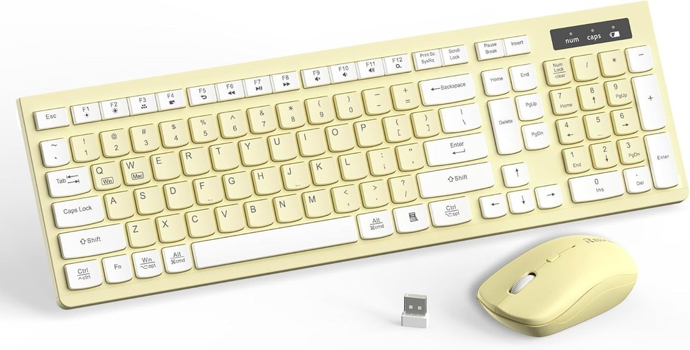 Full-Sized Wireless Keyboard and Mouse Combo 2.4GHz USB Receiver Adjustable DPI