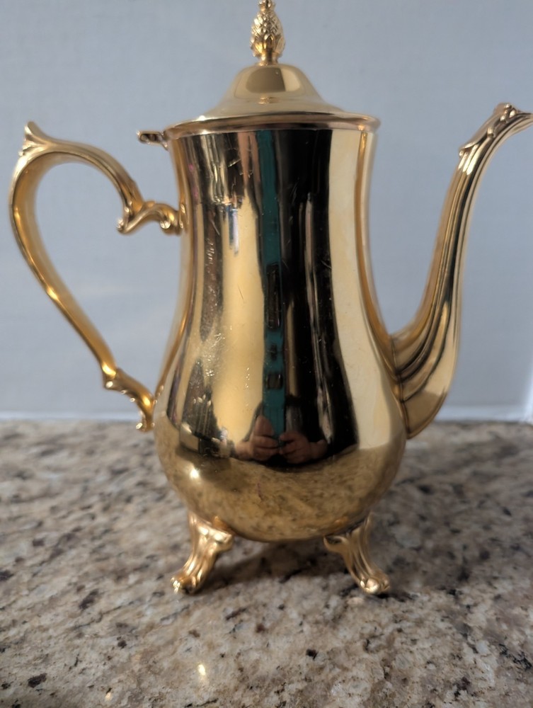 International Silver Company 24kt Gold Plated Footed Lidded Tea Coffee Pot
