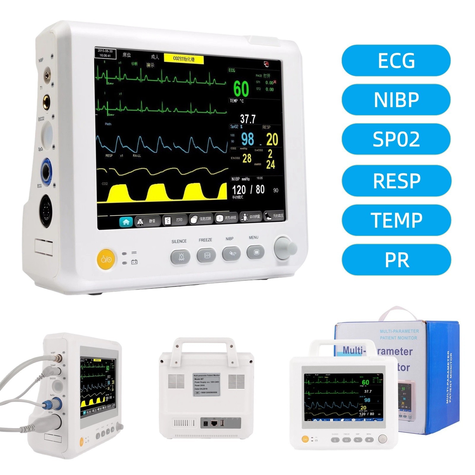 New Vital Signs Portable Monitor Multi- parameter ECG/NIBP/PR/SPO2/RESP/TEMP