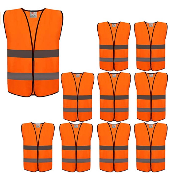 ZOJO High Visibility Reflective Safety Vests Adjustable Mesh 10 Pack