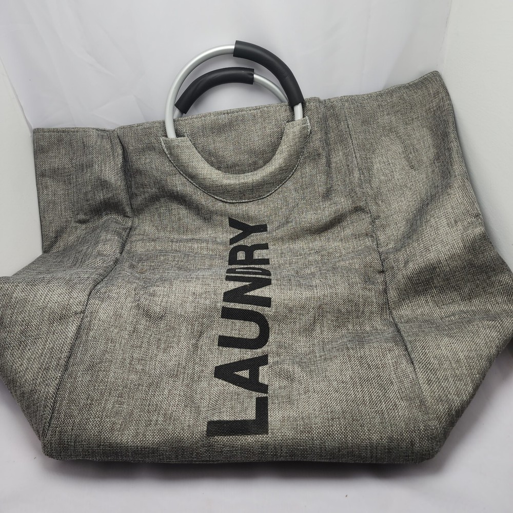 Canvas Dark Gray Double Handle Laundry Tote Divided