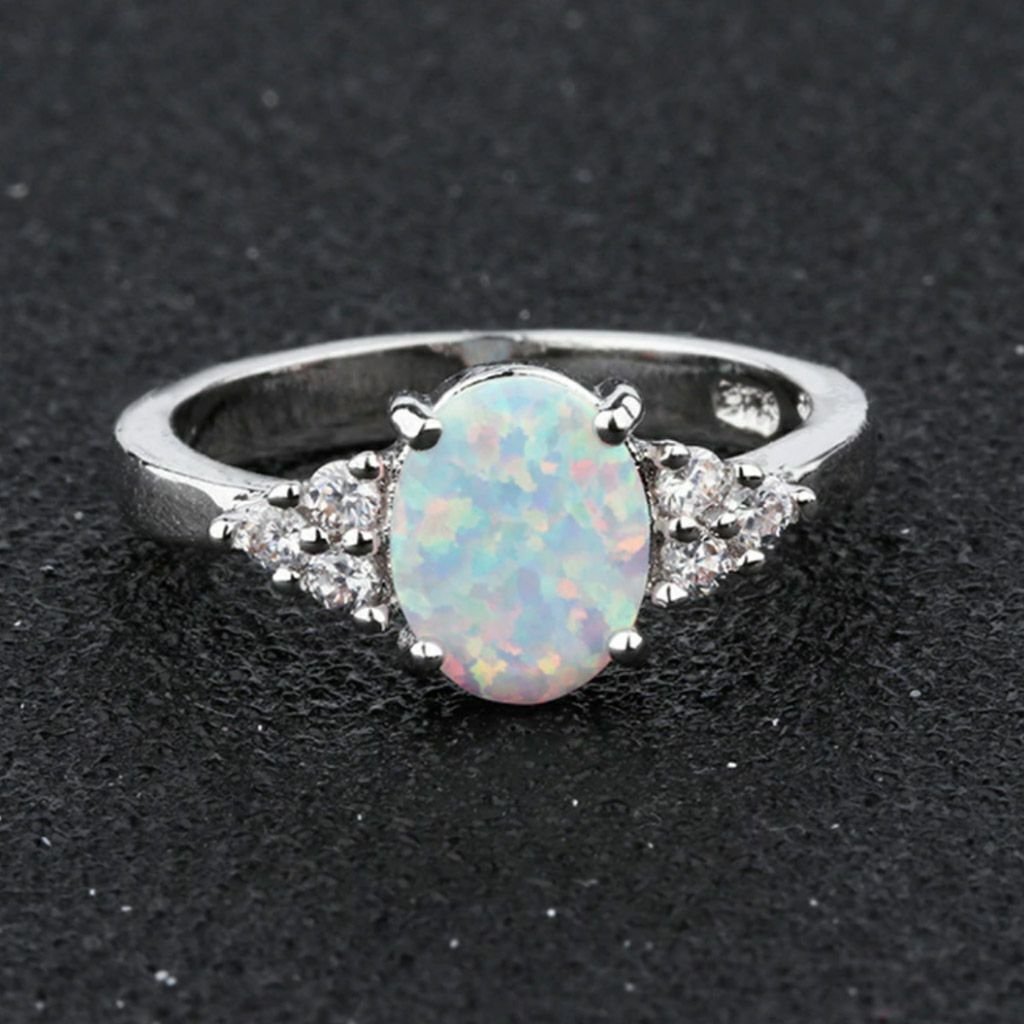 Silver Fire Opal Ring in 925 Sterling Gemstone Jewelry Ring Size 6 -10 Hot