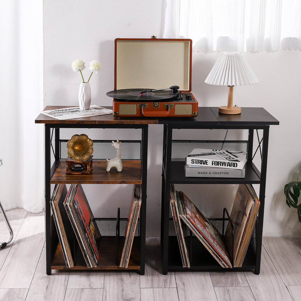 Record Player Stand, 3-Tier Record Player Table, Vinyl Record Storage with Ex...