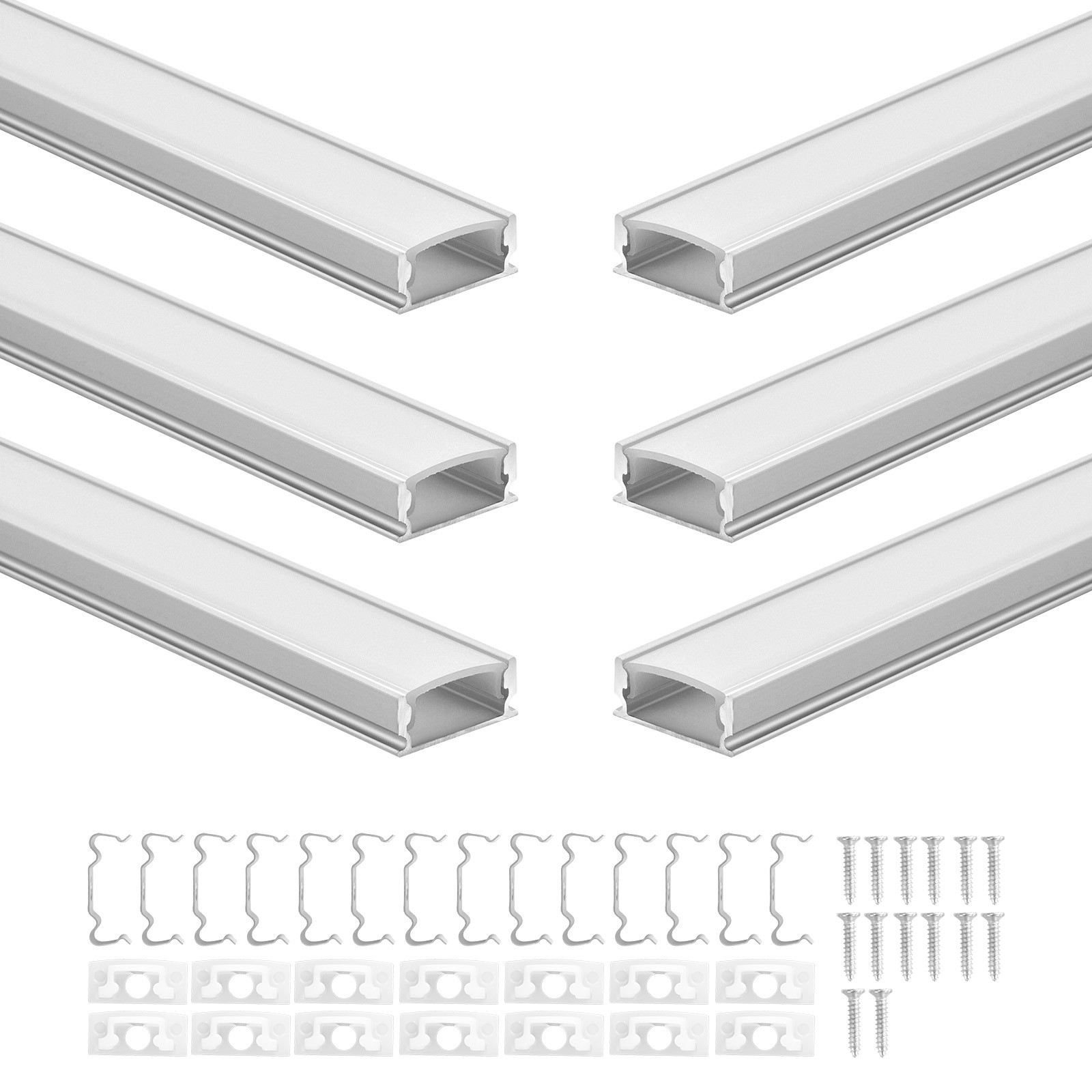 VEVOR 6-Pack 3.3 ft/1M U Shape LED Aluminum Channel Milky Cover for LED Strip