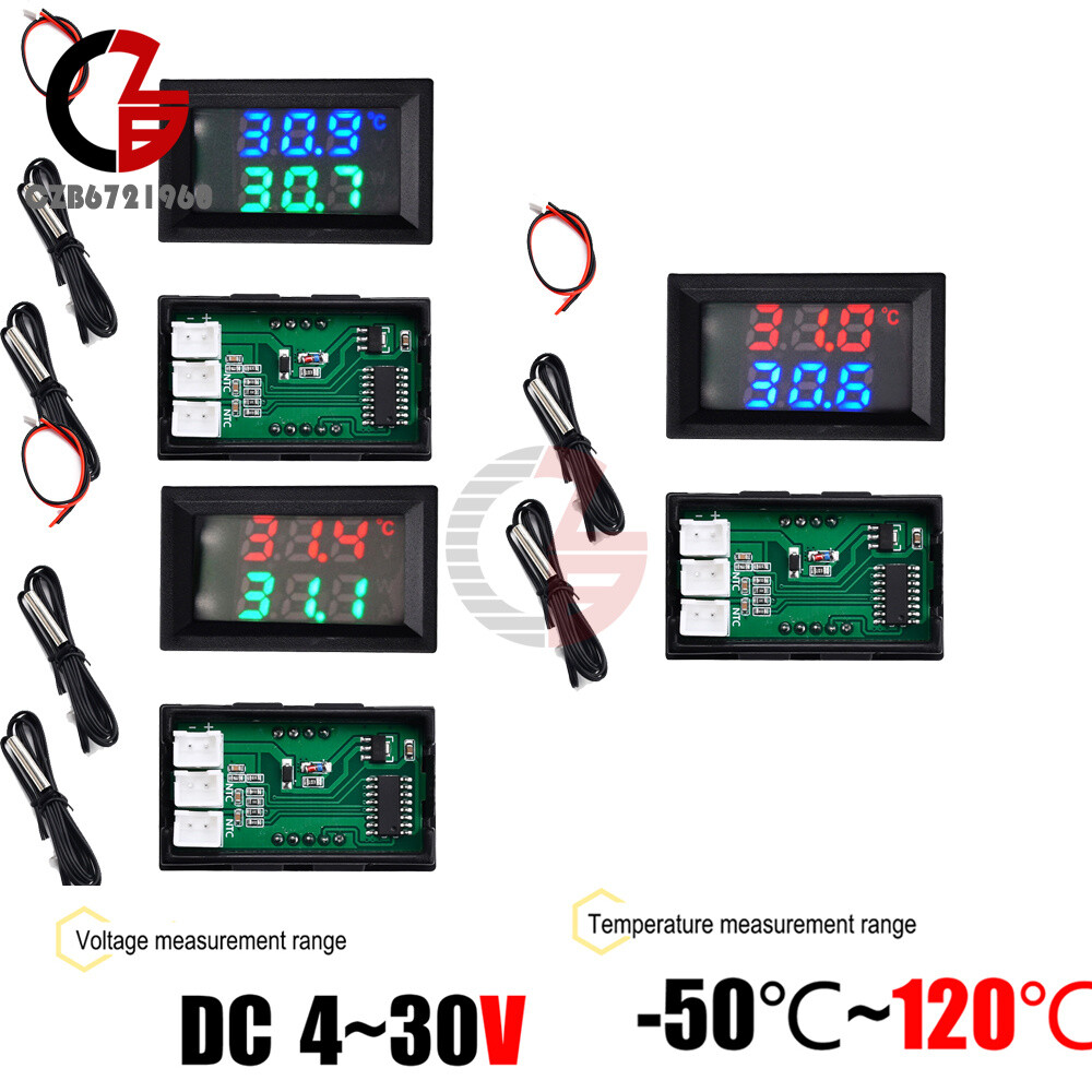 DC4~30V Thermometer Digital Temperature Sensor NTC Metal Sample Dual LED Display