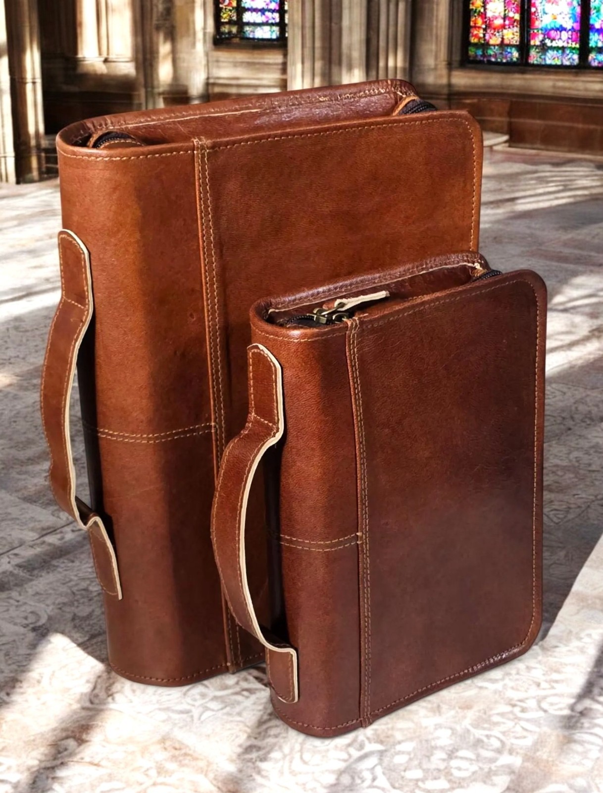 Large Handmade Leather Bible Cover | Vintage Brown Leather Holy Bible Case.