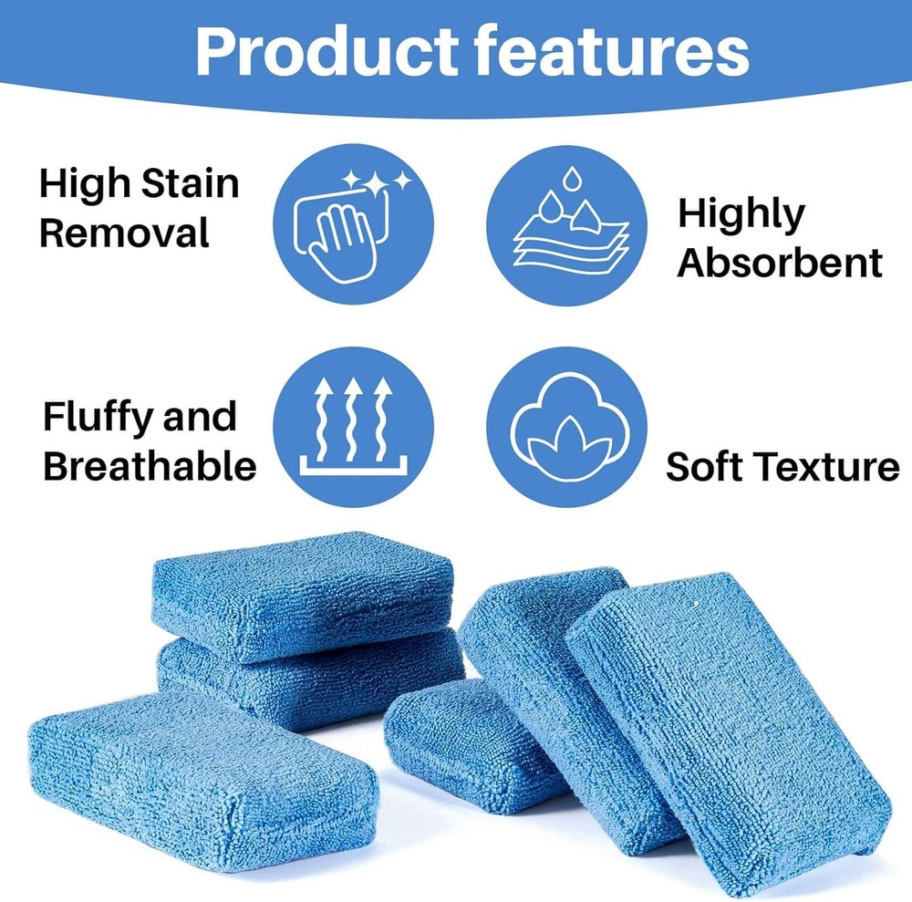 Sukh 6 Pack Microfiber Rectangle Sponge Detailing Pads - Wax Blue