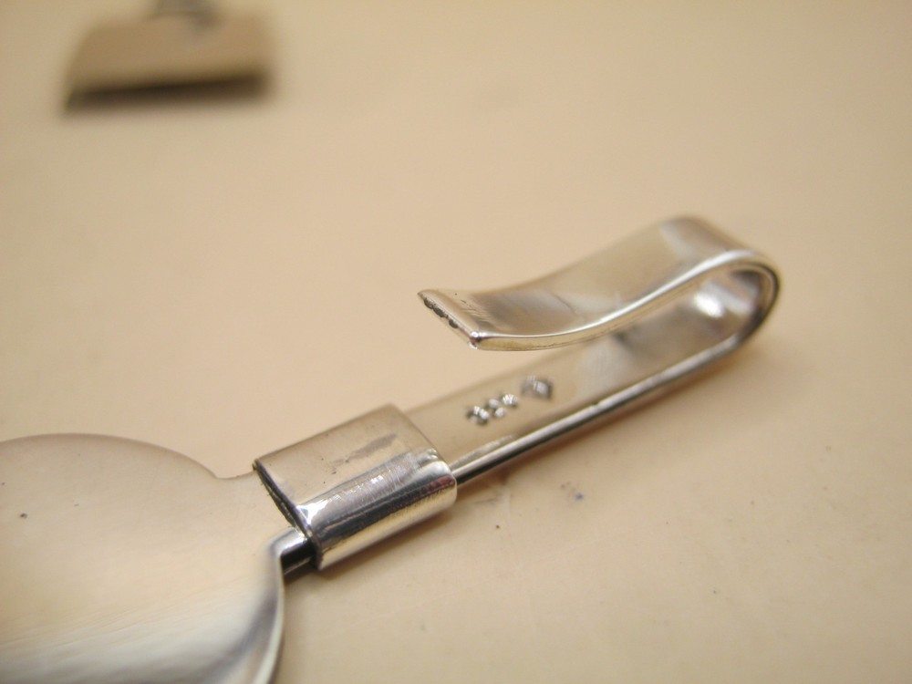 Set Of 6 Solid Silver Napkin Clips / Holders Each Marked 925