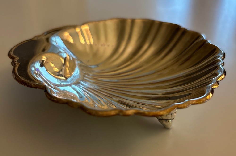 Vintage Silver Plate Shell Dish 1950s Silver Over Copper
