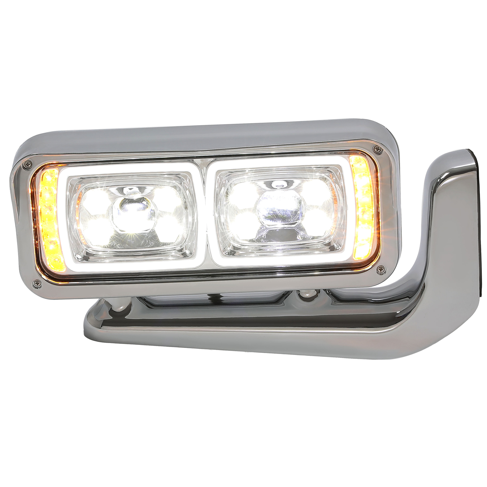 LED Signal Chrome Projector Headlights w/Mounting Arms For Peterbilt 359 379 389