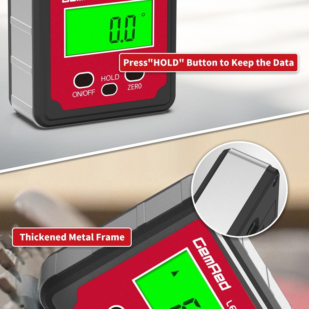 Digital Angle Gauge, Aluminum, Hold Function, Protractor, Inclinometer, Bevel