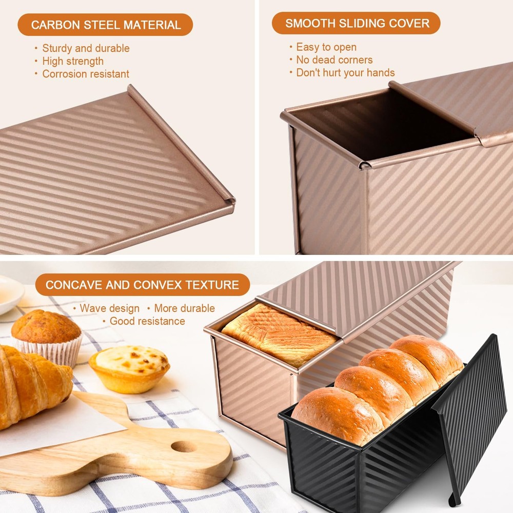 2Pack Pullman Loaf Pans with Lids – 2.2 LB & 1 LB Dough Capacity