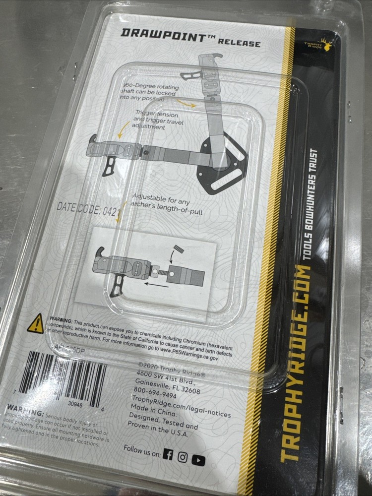 New! Trophy Ridge DrawPoint Archery Release, Adjustable Wrist Strap, Black