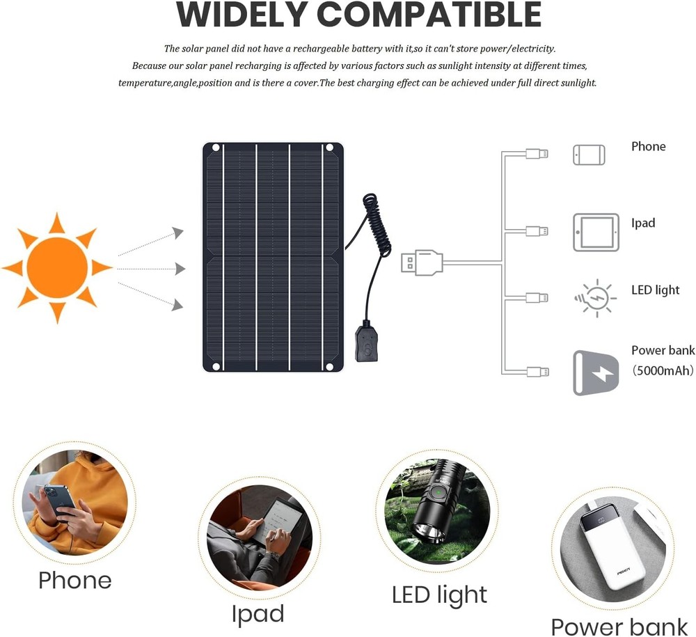 Efficient 6W Portable Solar Panel for Smartphones & Small Devices - Durable