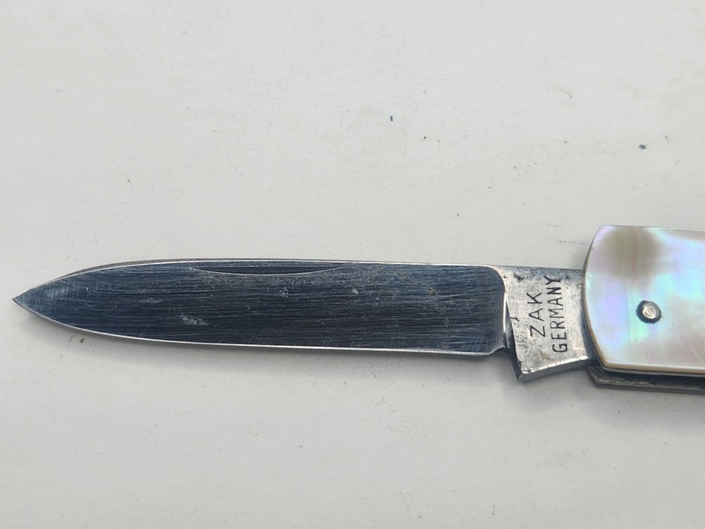 Antique ZAK GERMANY Rectangular Penknife Sectioned Pearl & Abalone Handles