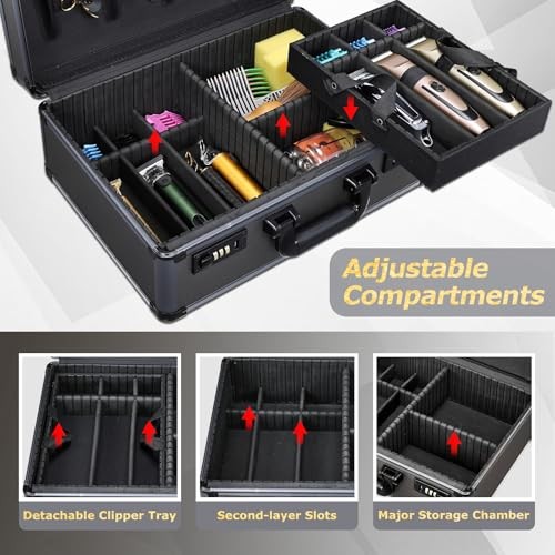 Professional Barber Case with Barber Clipper Tray Organizer, 6 Adjustable