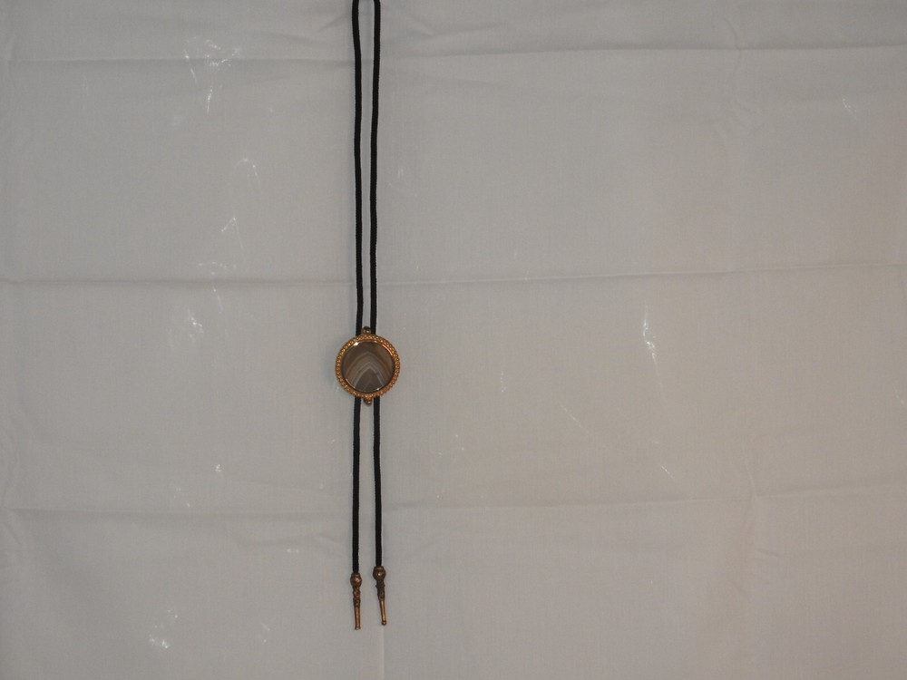 Vintage Southwest Bolo Tie Brown Stripe Agate Stone