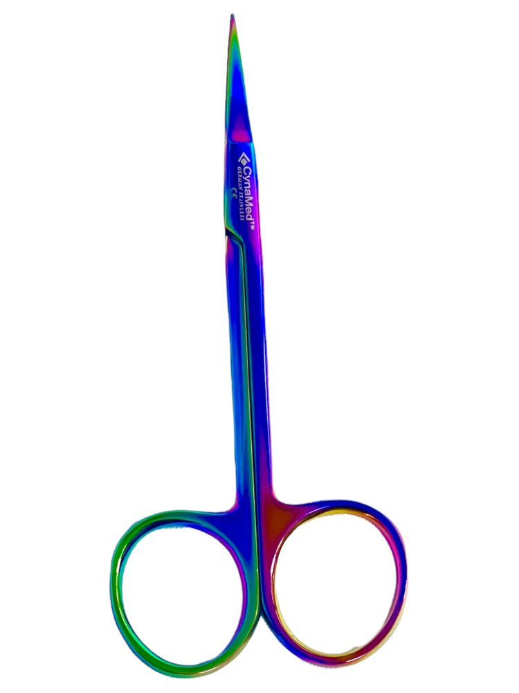 NEW GERMAN IRIS MICRO DISSECTING SCISSORS STRAIGHT 4.5" MULTI RAINBOW TITANIUM