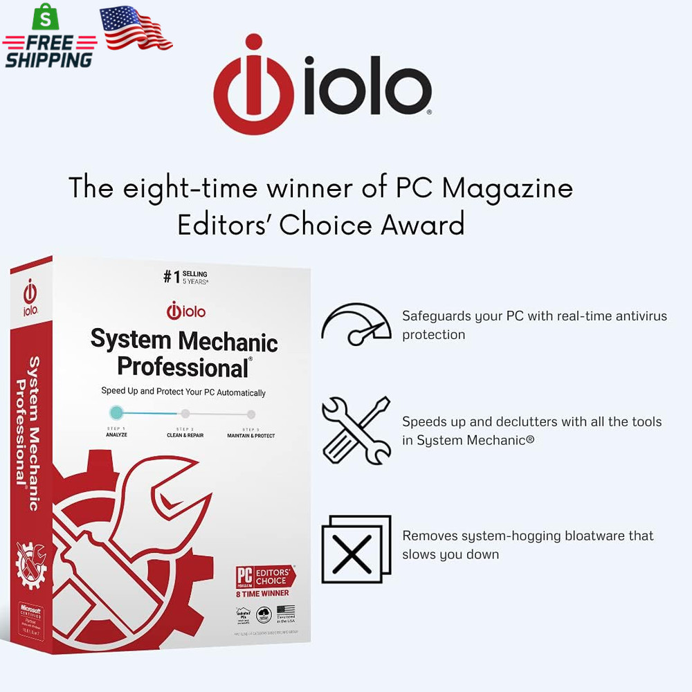 Iolo - System Mechanic Pro, Computer Cleaner for Windows, Blocks Viruses and Spy