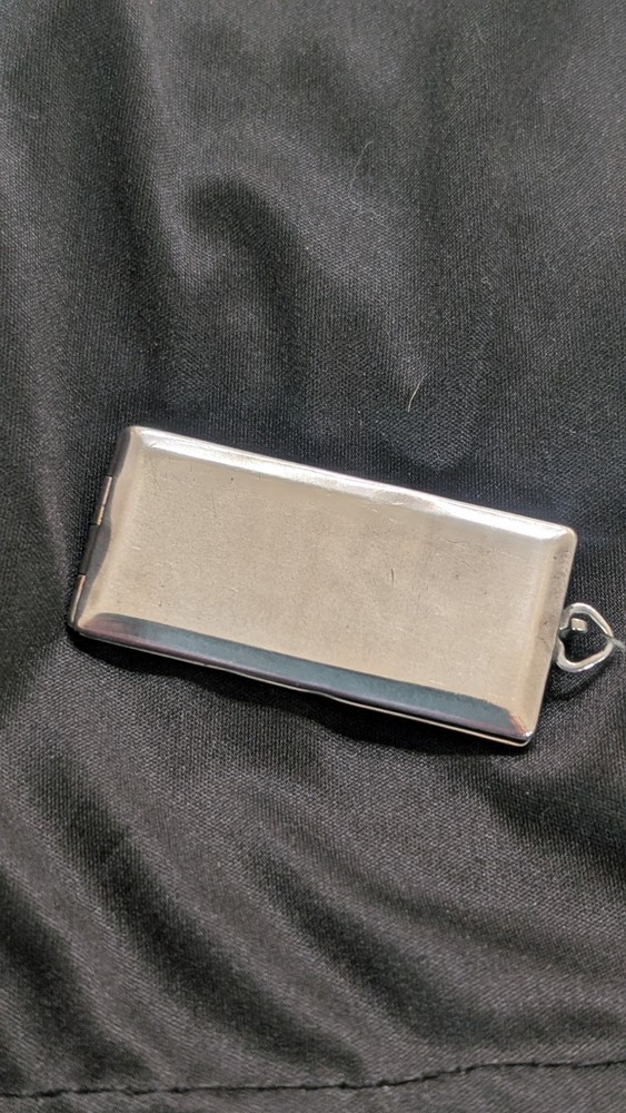 Antique Silver Locket Rectangle With Engraving "Hello Bill" Within