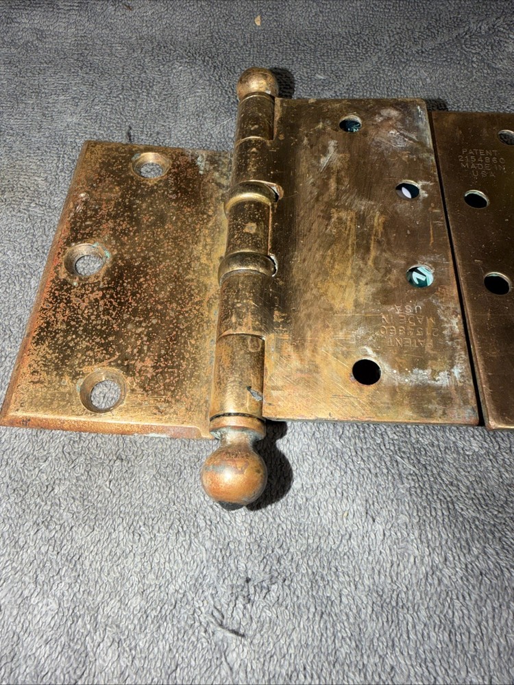 2 VTG.SOLID BRASS Stanley BB Cannonball Ball Tip Offset 4 1/2" Hinges