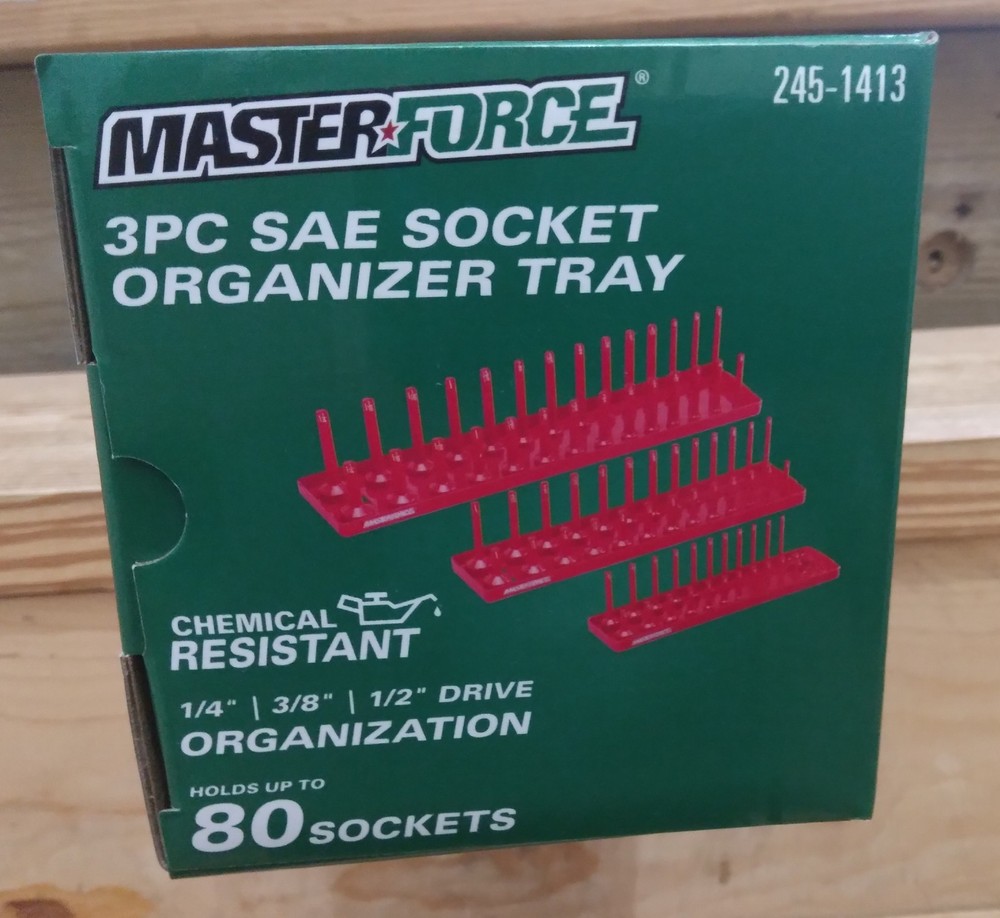 Masterforce Red 3-Piece SAE 1/4" 3/8" 1/2" Drive Socket Organizer Tray