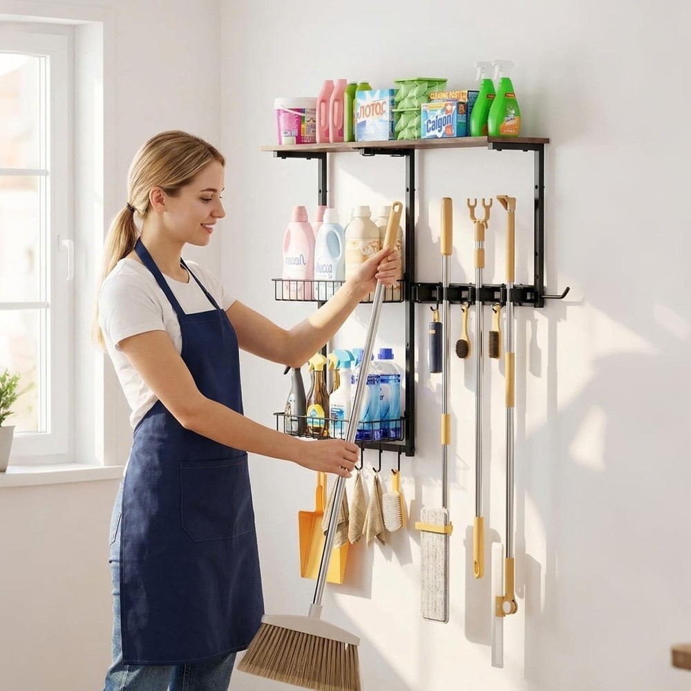 Dust-Proof Multi-Functional Wall Storage Rack for Cleaning Tools - Easy Install
