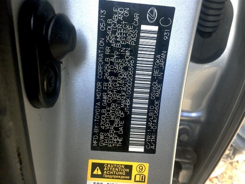 13 LEXUS ES350 DRIVER LEFT BLIND SPOT