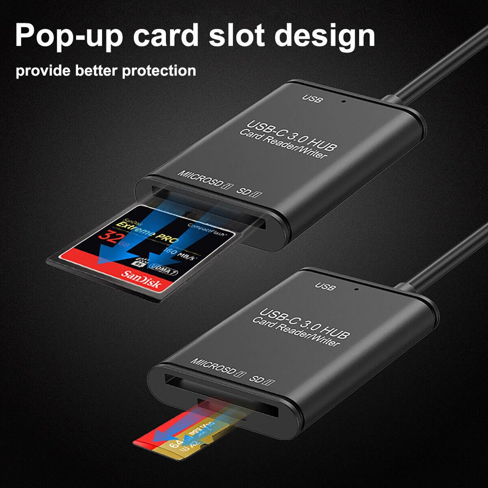 USB C to SD Card Reader 3-in-1 OTG Adapter USB 3.0 Micro SD Memory Card Reader