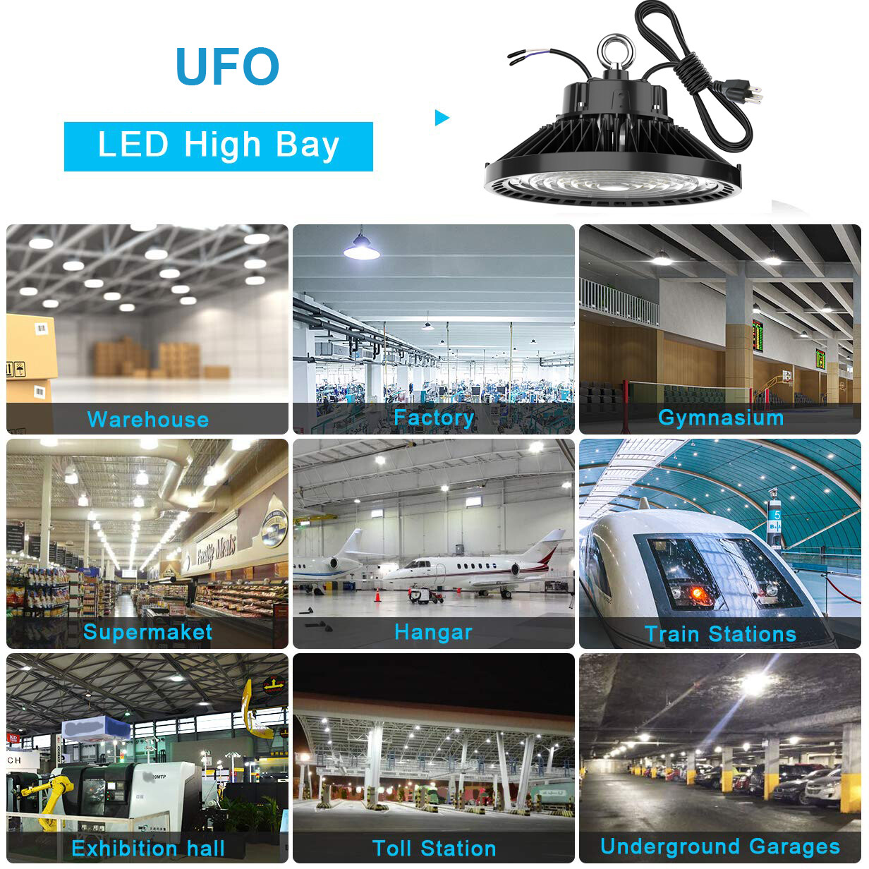 Dimmable UFO High Bay LED Light 240W 200W 150W LED Commercial Warehouse Lighting