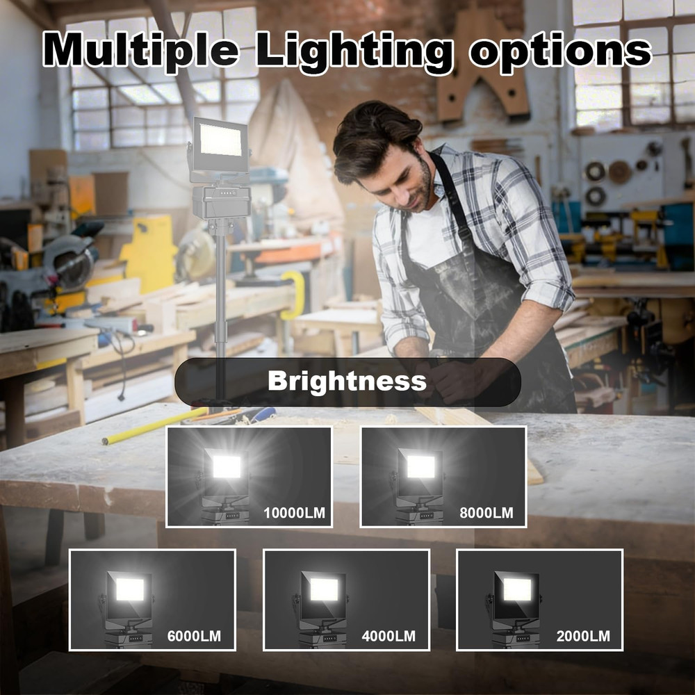 10000Mah Rechargeable Work Light with Stand 5 Ft Max Height, Cordless Work Light