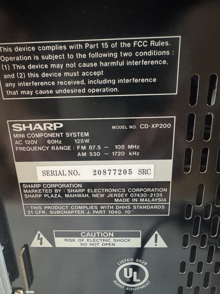 Sharp CD-XP200 Mini Component System with 3-Disc CD Changer & Speakers - Tested!
