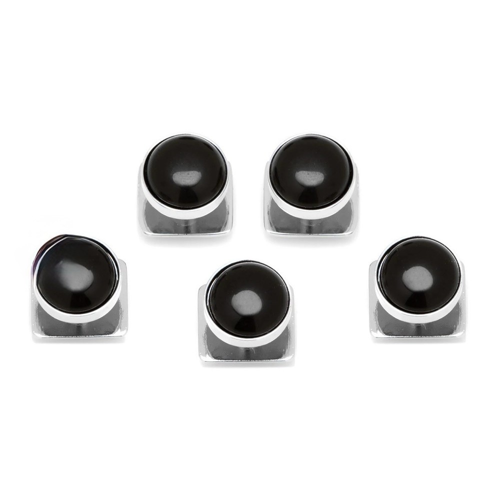 Tuxedo Button Studs Set Silver and Black 5-Studs Set with box
