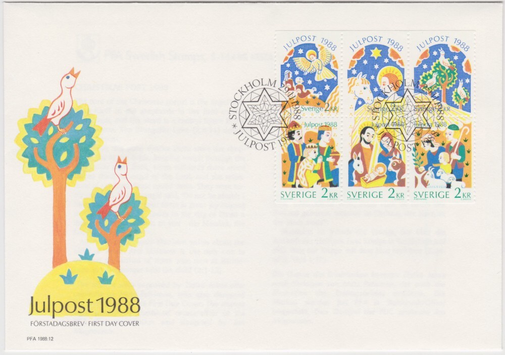 Sweden FDC 1988, Christmas, Mint