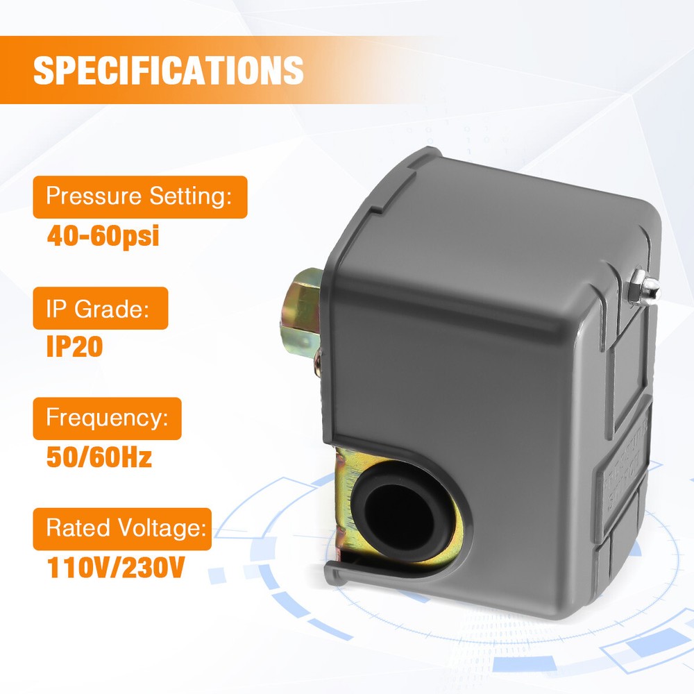 40-60 PSI Adjustable Well/Water Pump Pressure Control Switch Double Spring Pole
