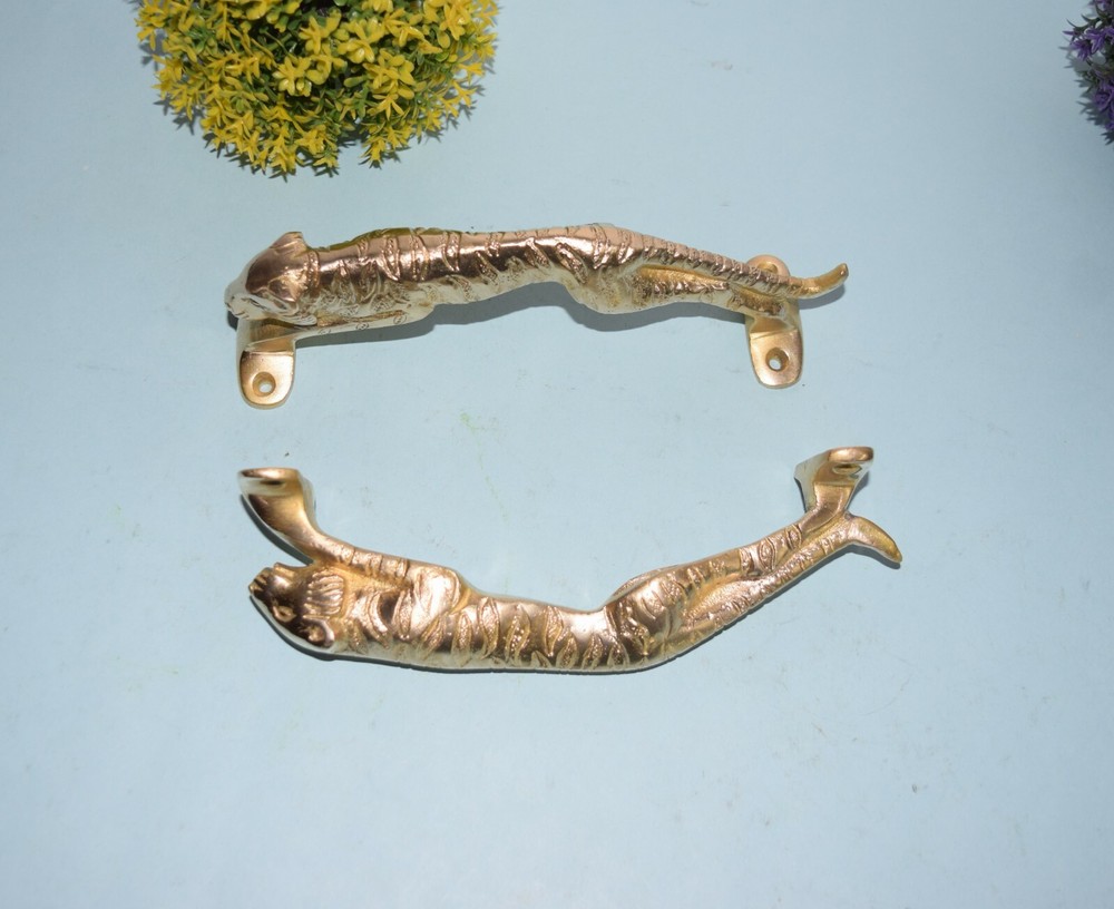 Brass Jumping Tiger Shape Door Handle Handmade Jaguar Design Door Pull RD987