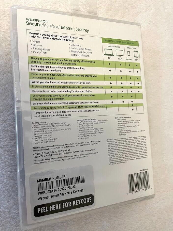 NEW Webroot Secure Anywhere Internet Security Plus 3 Devices Windows PC Mac iOS